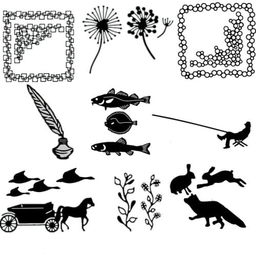 Fishing Person Carriage Wild-goose Rabbit Dandelion Metal Cutting Dies Stencils for Scrapbooking Embossing Die Cards Making