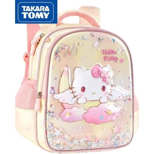 TAKARA TOMY cute cartoon Hello Kitty backpack simple waterproof wear-resistant leisure large-capacity childrens school bag