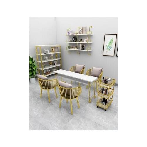 Marble single double European manicure table manicure manicure Taipei European style manicure Table Chair Set Gold iron art