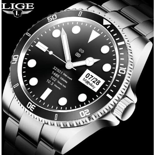 LIGE Smart Watch Men smartwatch LED Full Touch Screen For Android iOS Heart Rate Blood Pressure Monitor Bluetooth Call Man Watch
