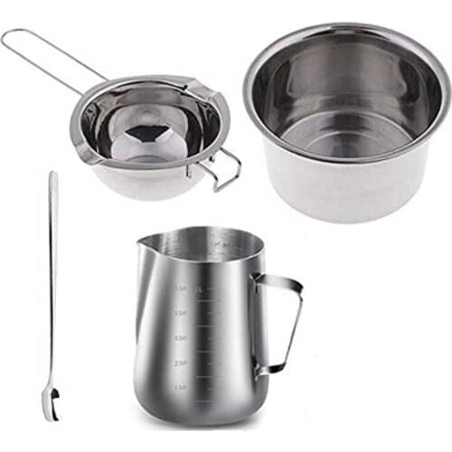 4 Set Stainless Steel Double Boiler Long Handle Wax Melting Pot, Pitcher & Mixing Spoon Candle Soap Making