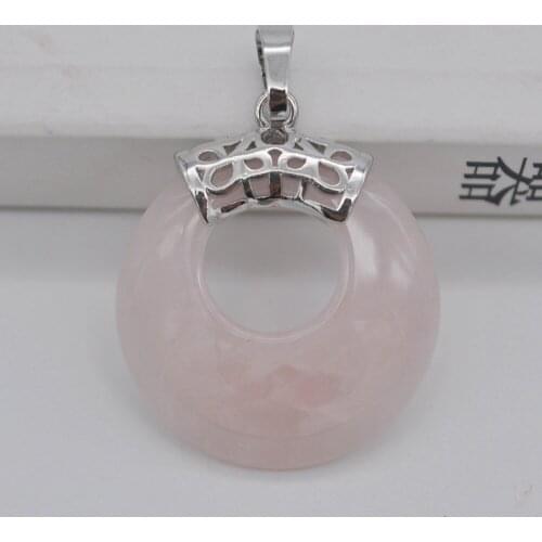 Natural Rose Crystal Circle Stone GEM Pendant Jewelry S3144