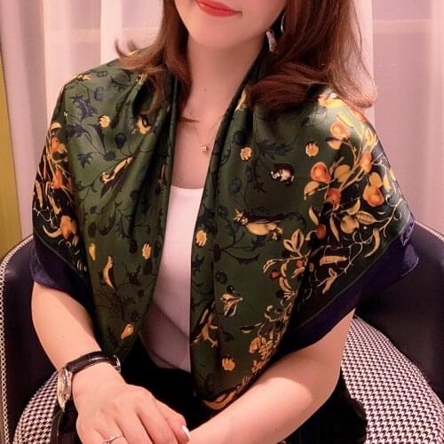 2021silk spring autumn women scarf luxury design printing ladies beach shawl scarf fashion smooth female headscarf 110x110cm