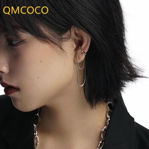 QMCOCO Korean Irregular Ear Clip Chain INS Style Simple Trend Design Tassel Double Ear Chain 925 Silver Ear Bone Clip For Girl