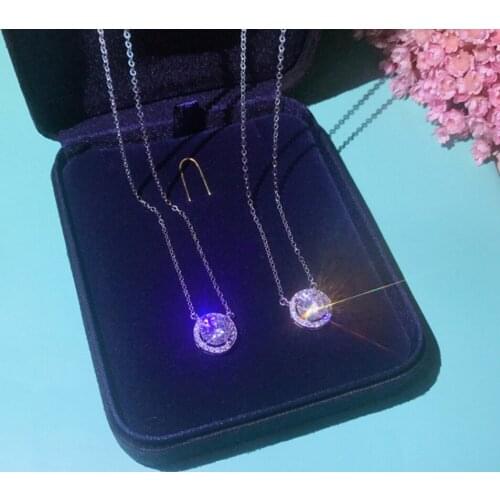 Luxury 925 Sterling Silver Fashion Wedding Engagement Jewelry Top Quality Shiny Round CZ Zircon Crystal Pendant Necklace For You