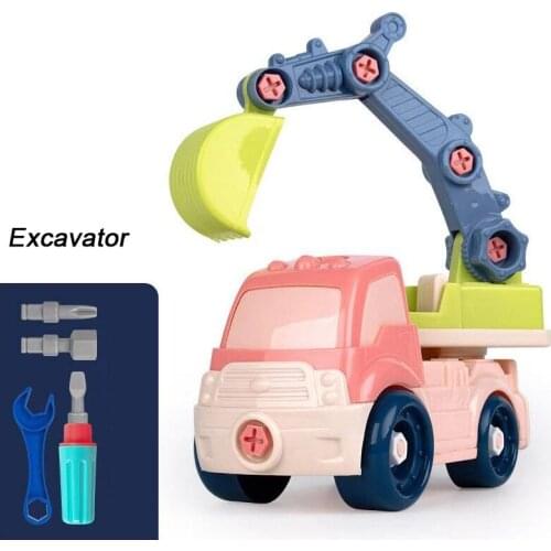 DIY Engineering Car Disassembly Assembly Excavator/Crane/Mixer Truck Dump Truck Educational Block Toy Vehicles For Children Gift