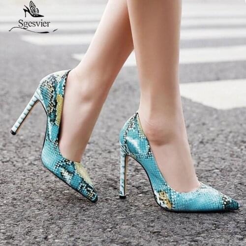 Sgesvier 2020 New arrival spring summer shoes woman pointed toe snake printed ladies high heels wedding party shoes female