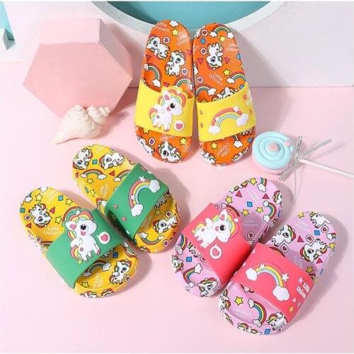 Summer Fashion Unicorn Kids Slippers Rainbow Boys Girls Slippers PVC Non-slip Children Beach Shoes Baby Sandals Flip Flops