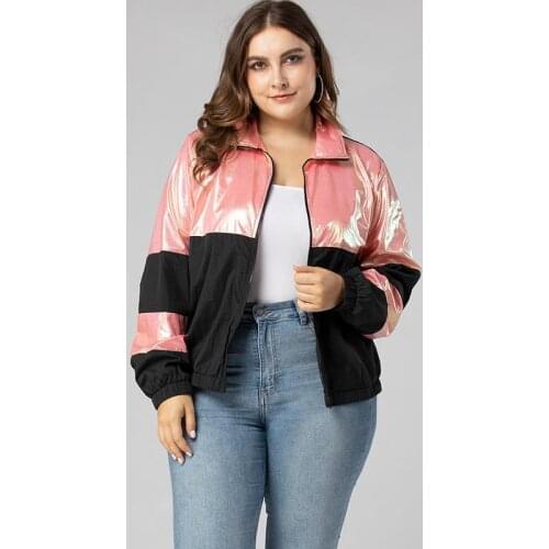 DOIB Women Patchwork Sports Jackets Black Pink Coloring Zipper Loose Casual Coat 2020 Autumn Winter Plus Size Jacket