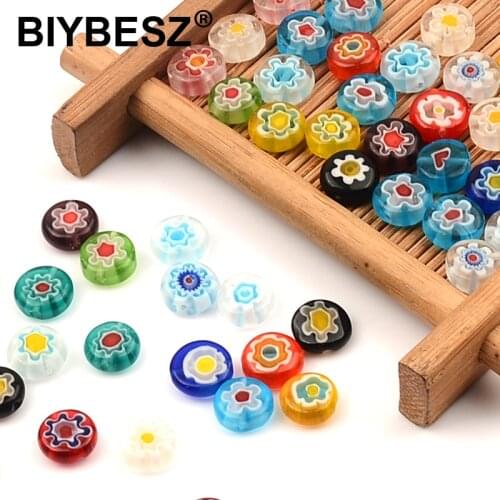 Millefiori Flower Lampwork Glass Beads Oblate Loose Spacer Beads for Jewelry Making Crafts Bracelet DIY Necklace Accessories