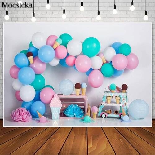 Ice Cream Theme Girl Birthday Phtography Backdrops for Balloon Decor CakeSmash Photo Props Studio Booth Background Photoshoot