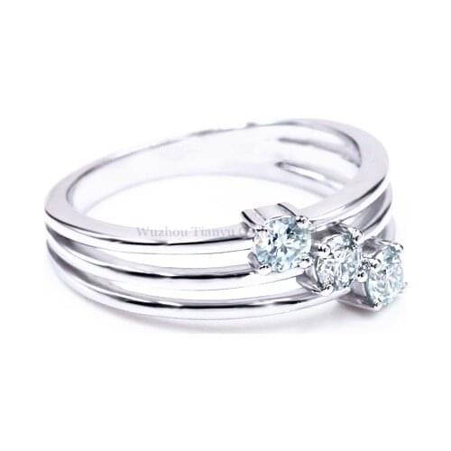 Tianyu Gems 3mm Round Moissanite Band Ring 3 Stones Wedding Ring Silver Jewelry White Diamond Accessories Classic Gift for Women