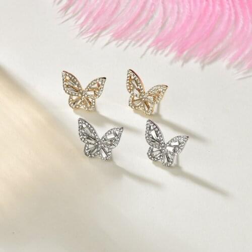 UAM New Cute Gold Color Bowknot Shape Rhinestones Small Animal Stud Earrings For Women Classic Fashion Earrings Jewelry Gifts