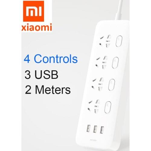 Original Xiaomi Mijia Power Strip 4 Sockets 4 Individual control Switches 2m cable 5V/2.1A 3 USB port Extension Sockets Charger