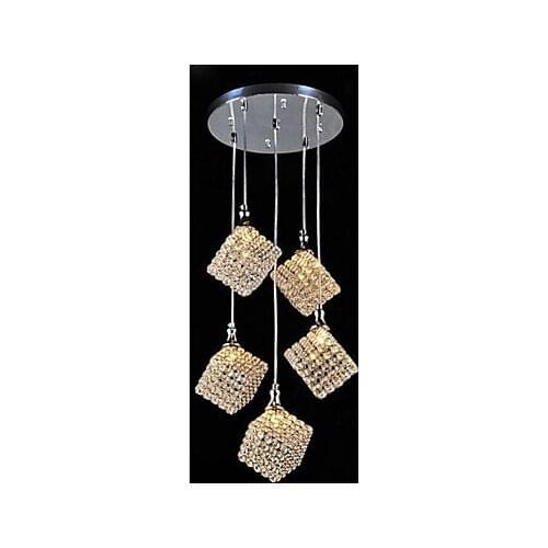 Unique square crystal LED Pendant lamp 5 Light Free shipping pendant lights