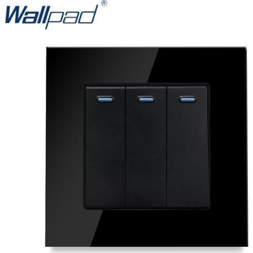 Wallpad 3 Gang 1 Way Switch Black Crystal Tempered Glass Panel 86*86mm AC110-250V