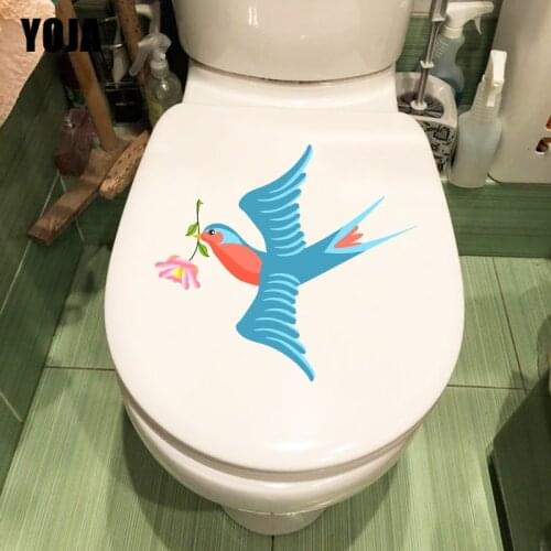 YOJA 22.8*20.8CM Swallow Carrying Flowers Cartoon Home Wall Sticker WC Toilet Decoration T1-1325