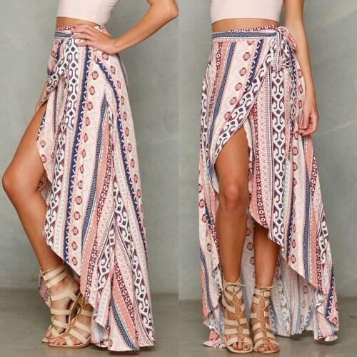 Women Ladies Kaftan Cover Up Print High Waist Wrap Slit Long Maxi Skirt Summer BOHO Beachwear Cover Up Hot