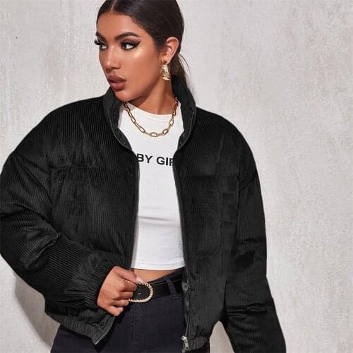 Womens Solid Shirt Jacket Autumn Winter Female Stand Collar Corduroy Short Coat Womens Winter Coats 2021 Fashion Streetwear