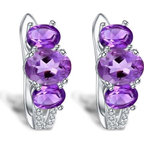 Gems Ballet 3.37Ct Natural Amethyst Gemstone Stud Earrings 925 Sterling Silver Womens Simple Elegant Earrings Fine Jewelry
