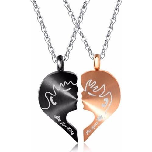 2pcs set - Stainless Steel Men Women Couples Lover Pendants Necklaces for lover Black Silver Gold color Fashion Jewelry