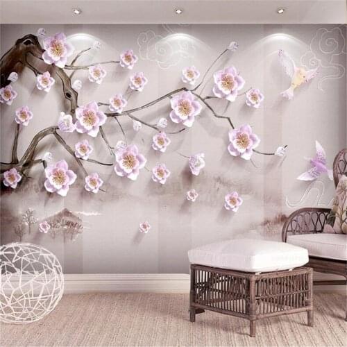 Milofi customized 3D mural wallpaper embossed three-dimensional new Chinese plum blossom simple and elegant background wall