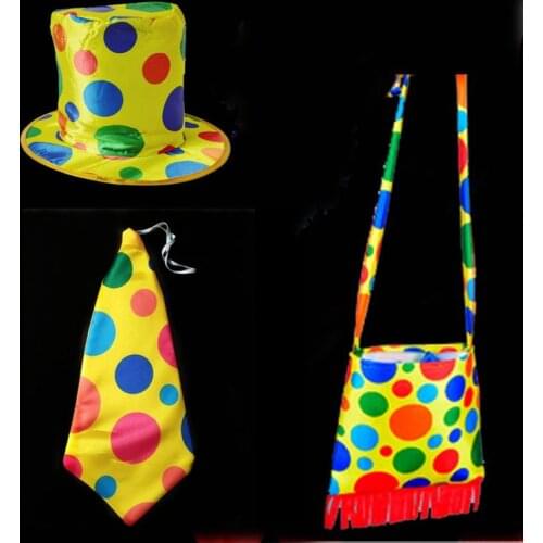 Polka Dot Clown Costume Accessories Hat Tie Bag Circus Party Fancy Dress Halloween Christmas New Year Party Pavor