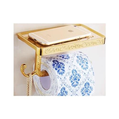 Antique paper roll holder bathroom creative, Brass toilet paper holder with shelf, WC/kitchen tissue paper rack, Free Shipping