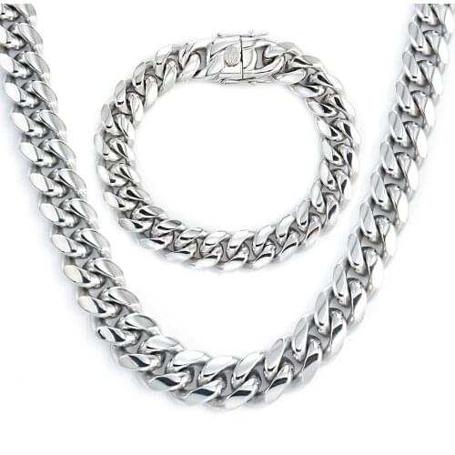 6mm-18mm Hip-Hop Curb Cuban Link Chain Stainless Steel Necklace For Men and Women Bracelet Fashion Jewelry