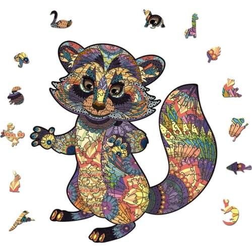 FEOOE A5 A4 A3 Size Animal King Series 3D Animal Wooden Puzzle Educational Toys Gift Wooden Raccoon Puzzle Jigsaw YSH