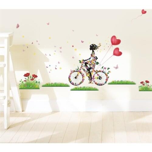 Mural Flower Fairy Girl Cycling Heart Wall Stickers Living Room Bedroom Background Wall Art Home Decor diy Wall Decals