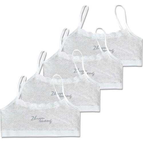 4 Pcs/Lot Young Girls Student Cotton Teenagers Bra Puberty Kids Vest Sport Breathable ​Underwear Teen Lingerie for 8-16Years Old