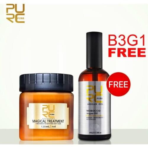 Buy 3Pcs get 1 free PURC hair mask make hair Smooth soft silky Moisturizing Damaged Repair Hair and Moroccan Pure Argan oil