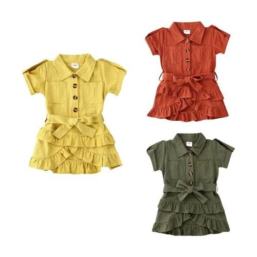 Infant Baby Girls Summer Fashion Dress Solid Short Sleeve Ruffles Mini Dress+Belt 3 Colors
