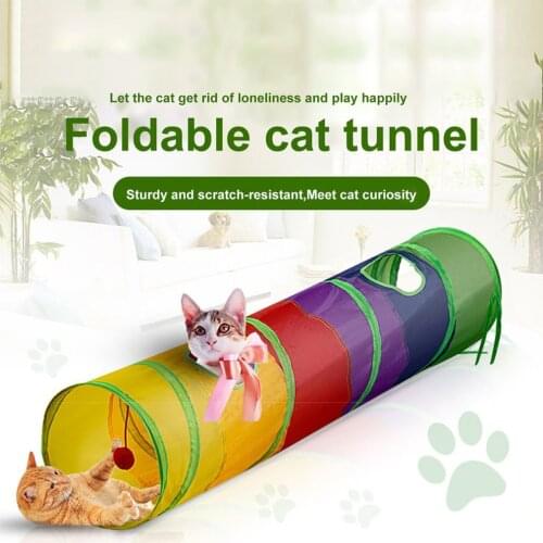 HOT 2 Holes Cat Tunnel Rainbow Puzzle Toy Funny Pet Play Tubes Balls Collapsible Crinkle Kitten Toys Puppy Ferrets Rabbit Tubes