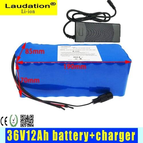 Laudation High Power 36V Battery, with Charger 12Ah 18650 Lithium Battery is Suitable for 500W Motorcycle, Electric Car, Bicycle