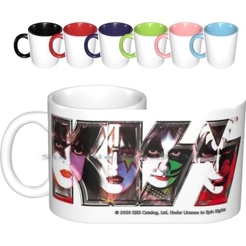 Kiss Band Logo-All Members Faces Ceramic Mugs Coffee Cups Milk Tea Mug Kiss Kiss Fan Art Kiss Band Kiss Music Vintage Paul