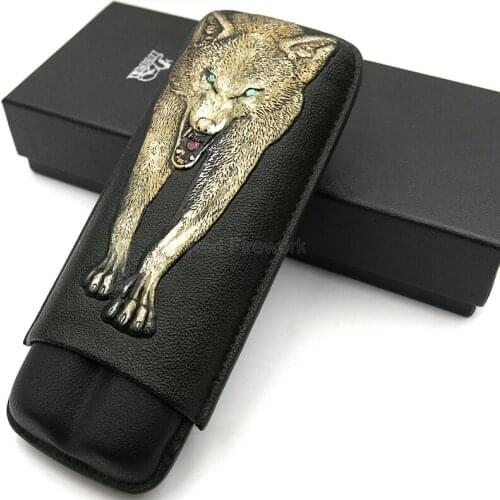 LUBINSKI Unique Pattern Leather Cigar Case Travel Case Mini Humidor Holder 2/3 Tube in Fancy Gift Box For COHIBA