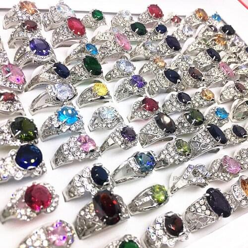 MixMax 50pcs/Lot Womens Jewelry Rings Handmade Gold Silver Plated Rhinestone Zircon Beautiful Party Gifts Wholesale Mix Styles