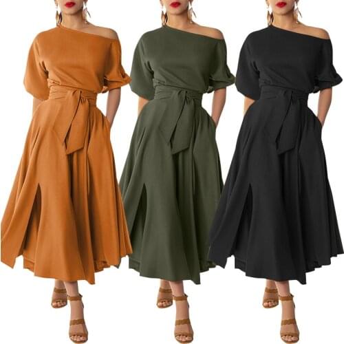 Fashion Solid Party Dress Womens Summer Sundress 2021 ZANZEA Casual Long Puff Sleeve Maxi Vestidos Female Belted Robe