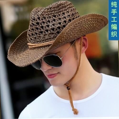 Male Summer Sun Hat Adult Outdoor Fishing Cowboy Straw Hat Mens Shading Sunscreen Cap Seaside Beach Travel Cap B-8275