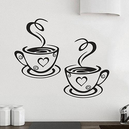 New Removable Romantic Home Kitchen Restaurant Cafe Tea Wall Sticker Coffee Cups Pattern DIY Decor Wall Stickers Наклейки