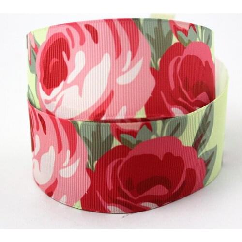 NEW arrival 38mm red flower printed grosgrain ribbon floral polyester webbing DIY cheer bow hair band 20 yards