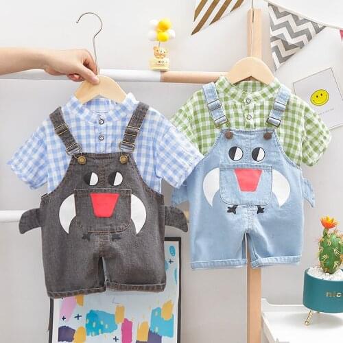 Baby Boys Clothes Summer Children Out Cotton Gentleman plaid Shirts overalls 2Pcs/sets Infant Kids Fashion Toddler Tracksuits