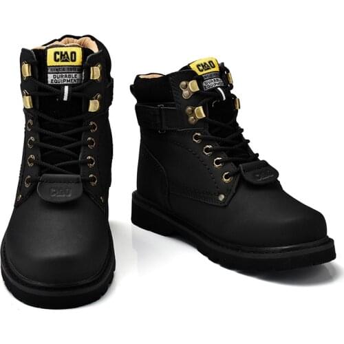 Factory Wholesale Black Couples Big Head Shoes Mens Leather Boot Breathable Worker Boot Retro Fashion Martin Boots