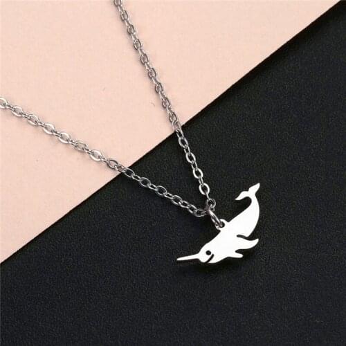 QIMING Stainless Steel Sea Animal Shark Pendant Necklace Women Men Silver Chains Fashion Jewelry Accessories Gift