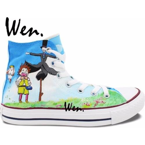 Wen Hand Painted Shoes Design Custom Howls Moving Castle Man Womans Anime High Top Canvas Sneakers Birthday Gifts