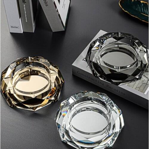 Glass Coverless Ashtray Multilateral Design Home Living Room Office High-end Practical Coffee Table Desktop Decoration