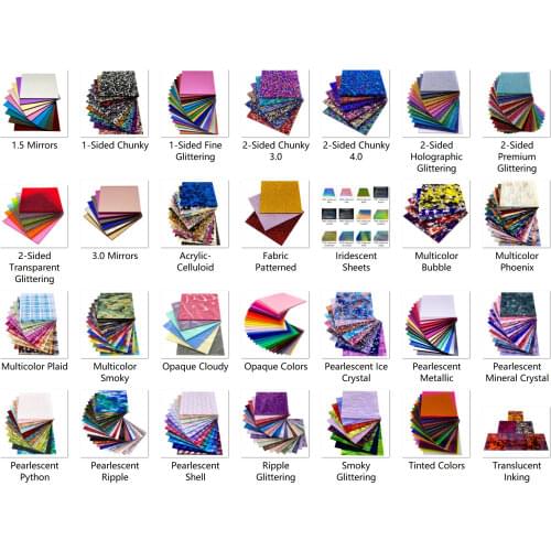 A full set of all the samples for all 27 types of sheets, 98mm x 98mm - 338pcs in total