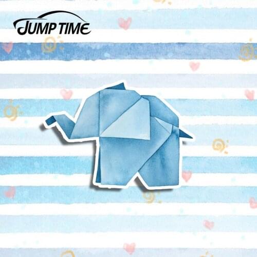 Jump Time 13cm x 9.2cm Blue Elephant Origami Vinyl Sticker Laptop Car Travel Luggage Tag Decal Decor Window Bumper Waterproof
